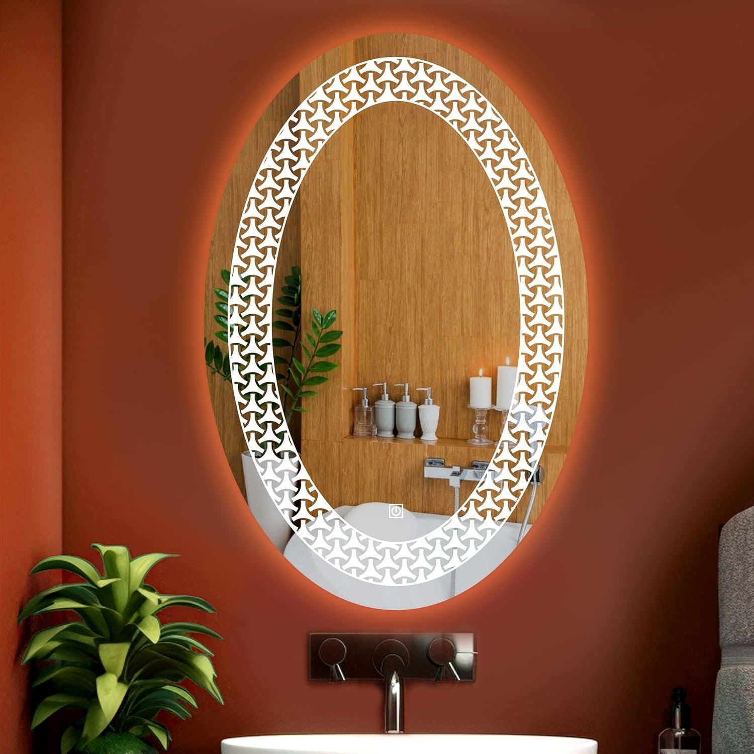 Oval Wall Mounting Mirror with Light |Bathroom,Venity and Smart Mirror Size 18X24 inch| LED Mirror 3 Tone (Cool, Natural, Warm).