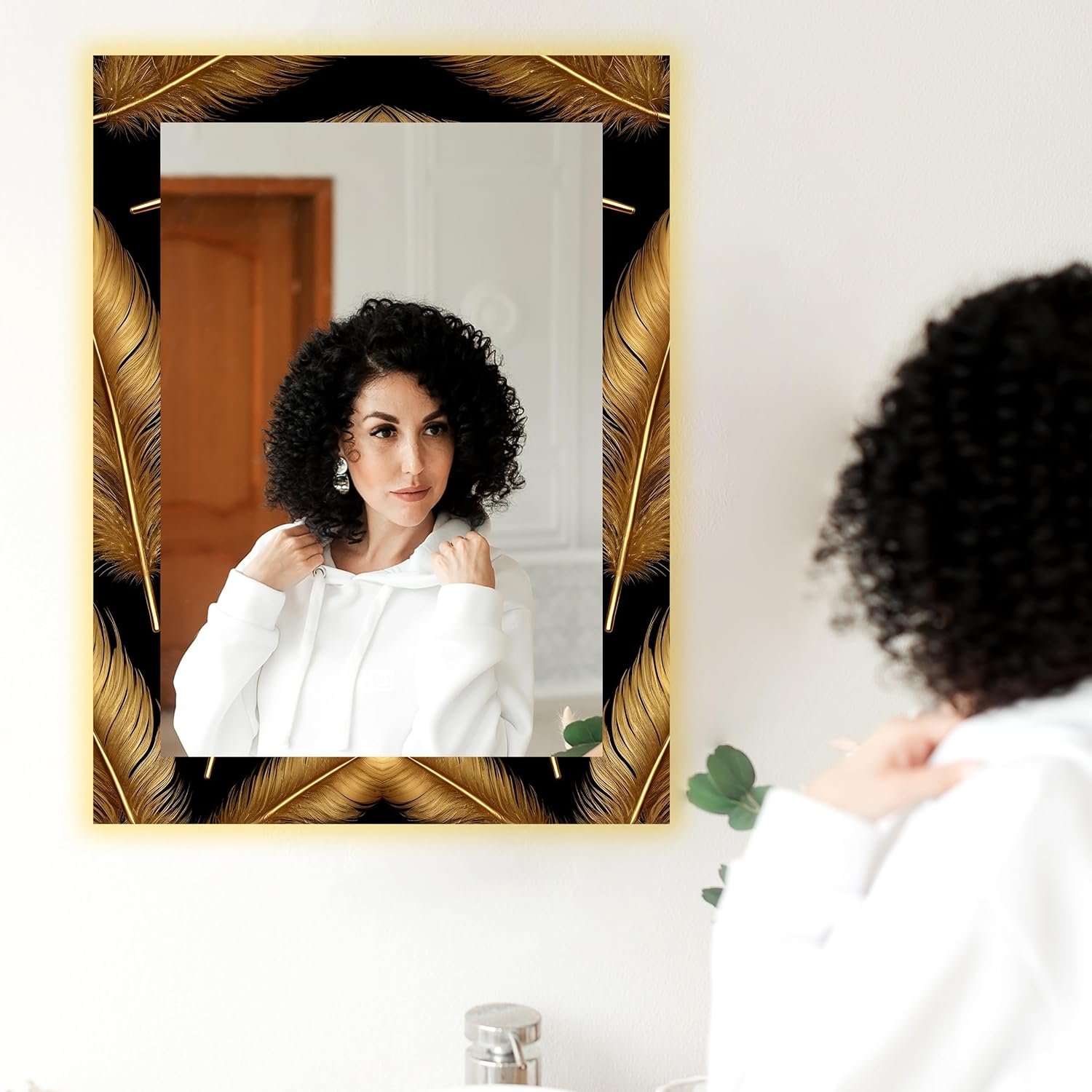 LUPPRA Rectangle 18×24 inch LED Touch Sensor Mirror with UV‑Printed Design and 3 Light Tones (Warm, White, Natural).