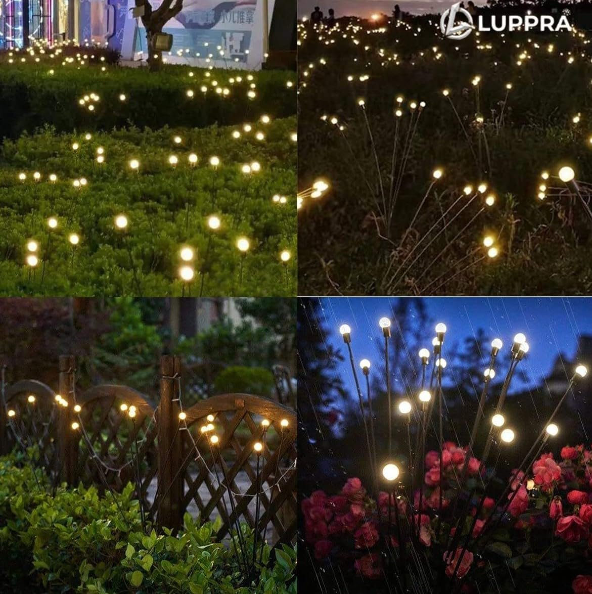 8 LED Solar Firefly Garden Lights – Waterproof Swaying Outdoor Decorative Starburst Lights for Yard, Patio, Lawn, Pathway & Landscape Lighting (Pack of 2)
