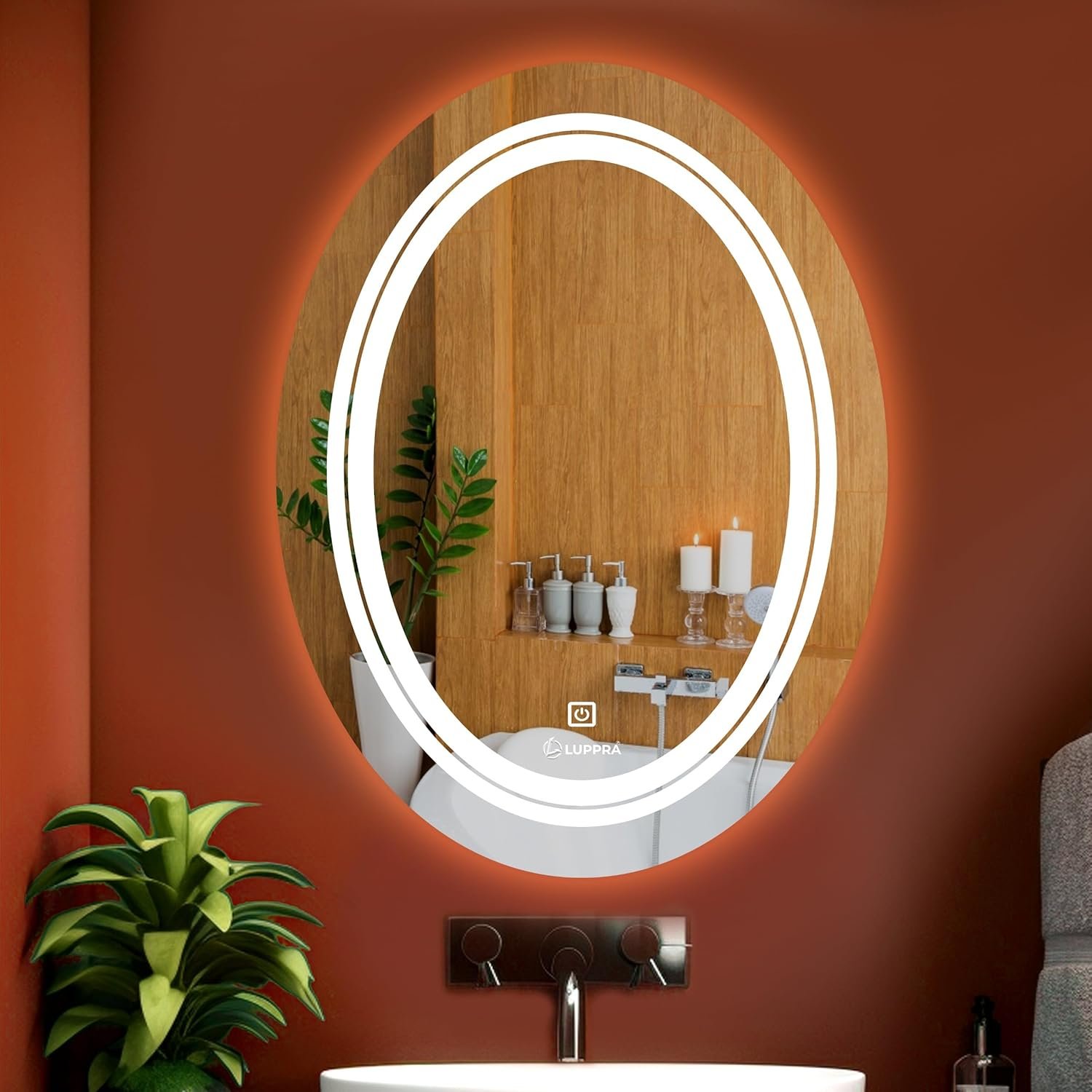 18x24 Inch Oval Wall-Mounted LED Mirror with Smart Sensor and 3-Color Light Sensor (Warm, White, Natural) | Bathroom LED Lights, Wash Basin Wall Mirror, Fancy Washbasin Mirror.