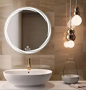 LUPPRA Round 24x24 Inch Wall-Mounted LED Mirror with Smart Sensor and 3-Color Light (Warm, White, Natural) | Mirror Light, Wash Basin Wall and Fancy Washbasin Mirror,Smart LED Design