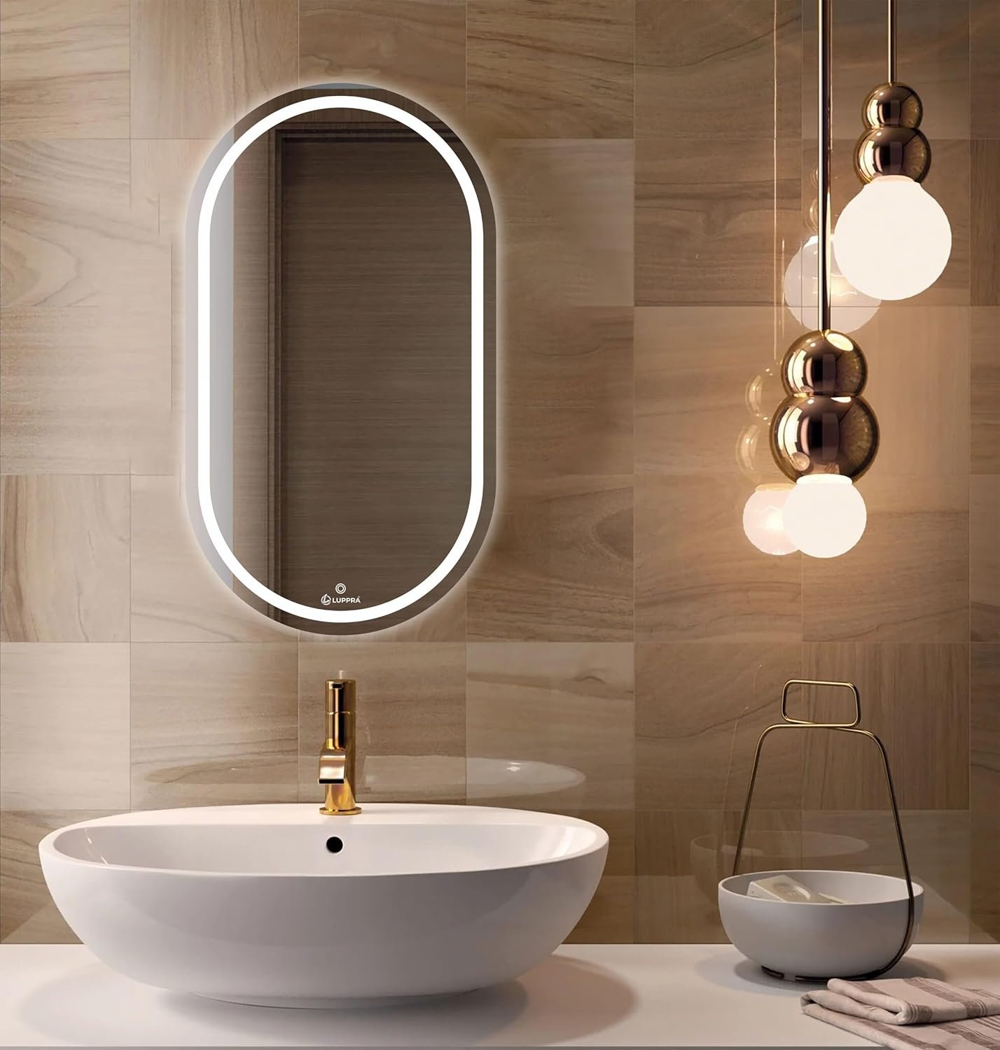 Capsule Wall Mounting Mirror with Light | Bathroom Venity Smart Mirror Size 17.5X23.5 inch| LED Mirror 3 Tone (Cool Natural Warm White)