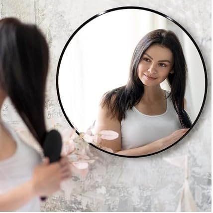 Black Round Wall Mirror, Bathroom Metal Frame Hanging Circle Mirror for Bedroom Living Room Vanity Washroom Entryway (24X24 INCH).