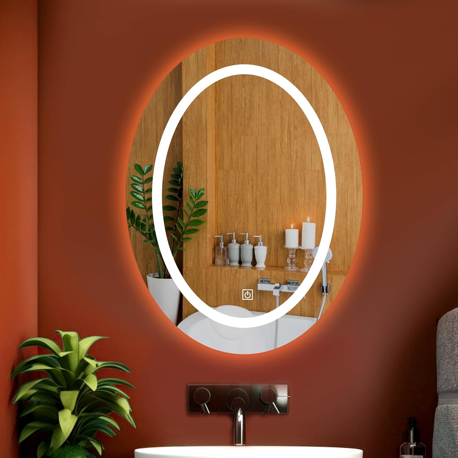 18x24 Inch Wall-Mounted LED Mirror with Smart Sensor and 3-Color Light Sensor (Warm, White, Natural) | Bathroom LED Lights, Wash Basin Wall Mirror, Fancy Washbasin Mirror.