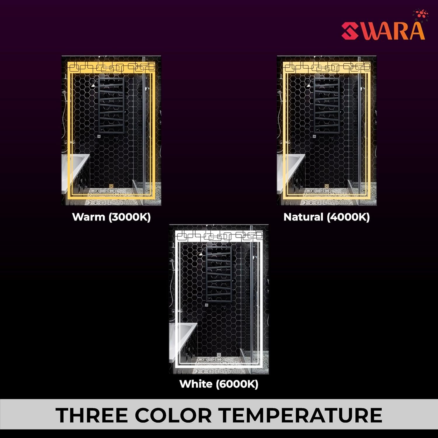 18x24 inch Rectengale Wall Mounting Mirror with Light |Bathroom,Venity and Smart Mirror Size 18X24 inch| LED Mirror 3 Tone (Cool, Natural, Warm).