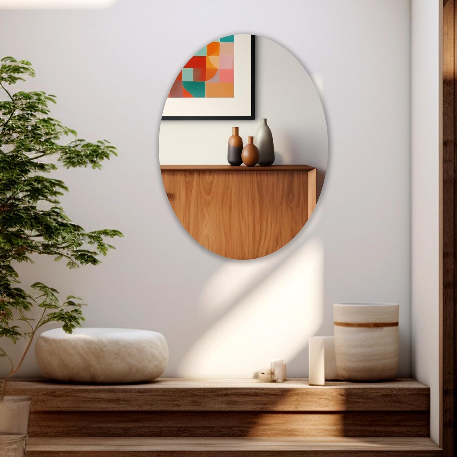 Modern Oval Wall Mirror – Elegant Frameless Design for Bathroom, Bedroom & Living Spaces. (9 X 12)