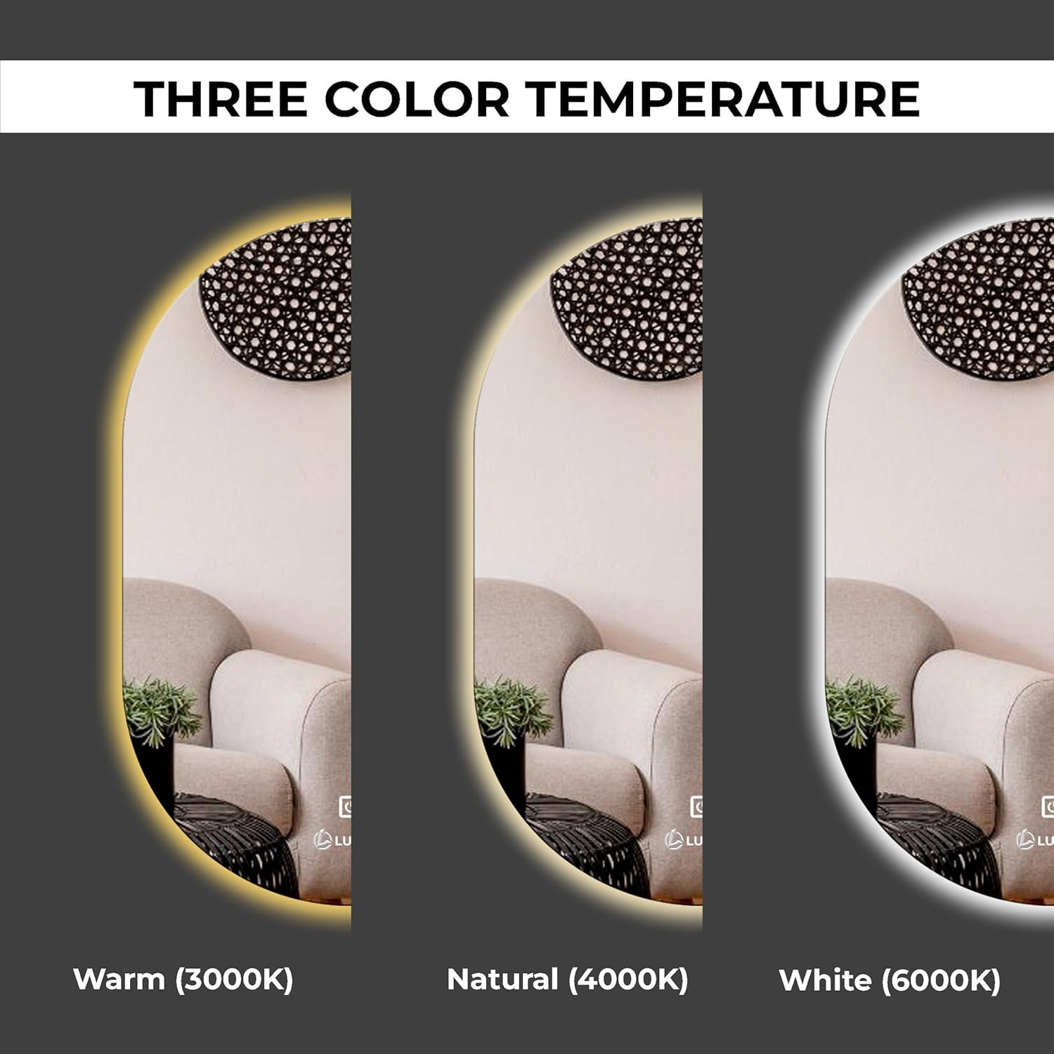 LUPPRA 12x18 Inch LED Bathroom Mirror – Wall-Mounted Glass Mirror with Smart Sensor & 3-Color Lighting. (Capsule, 12 X 18)