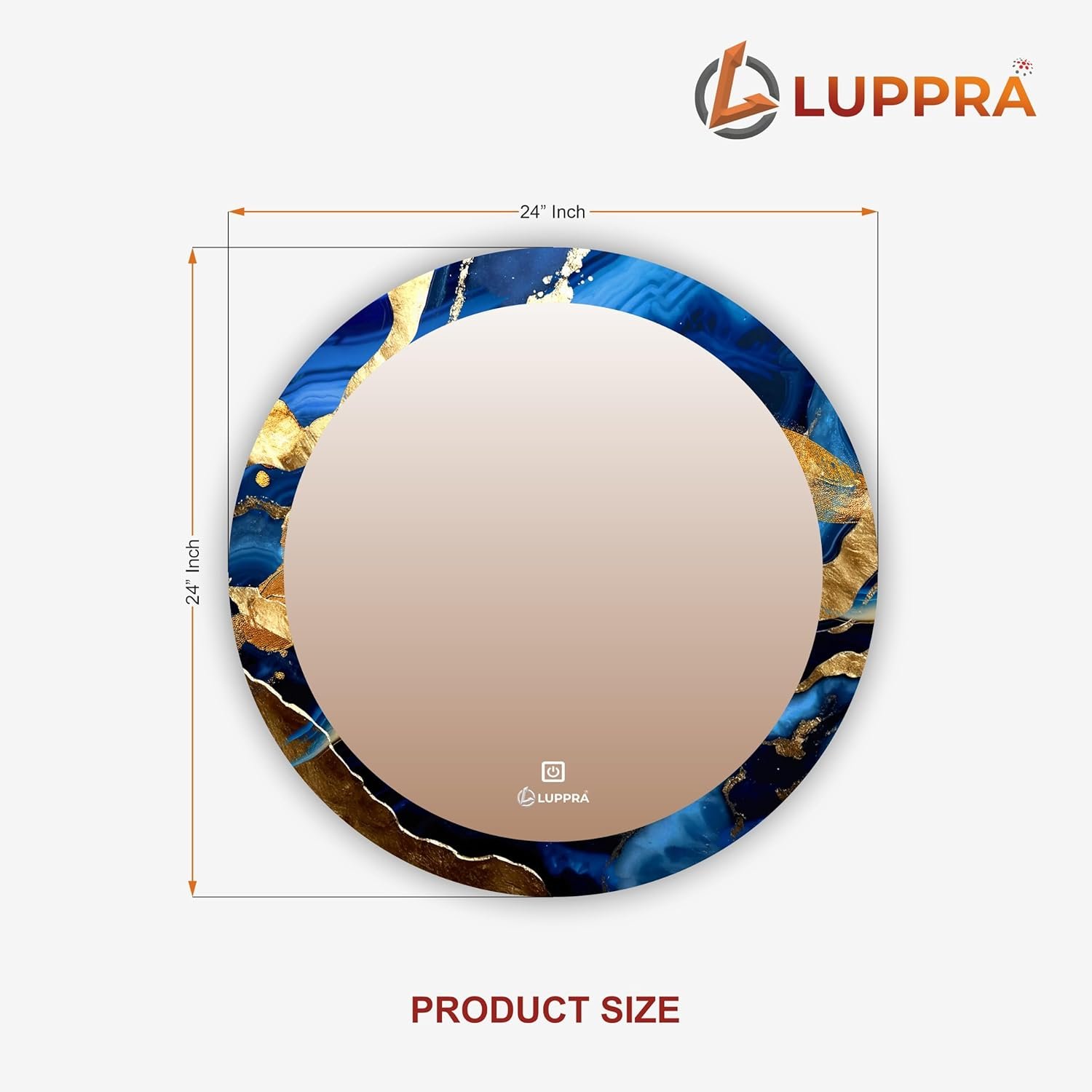 24X24 inch Round Multicolor UV Printed LED Mirror Smart 3 Light Tone (Cool White,Natural White and Warm White).
