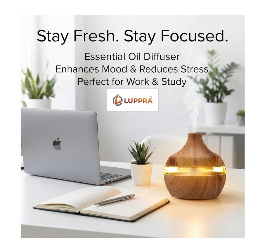 Wooden Humidifier & Essential Oil Diffuser with LED Night Light | Aroma Diffuser for Home, Office, Bedroom & Yoga | Air Freshener