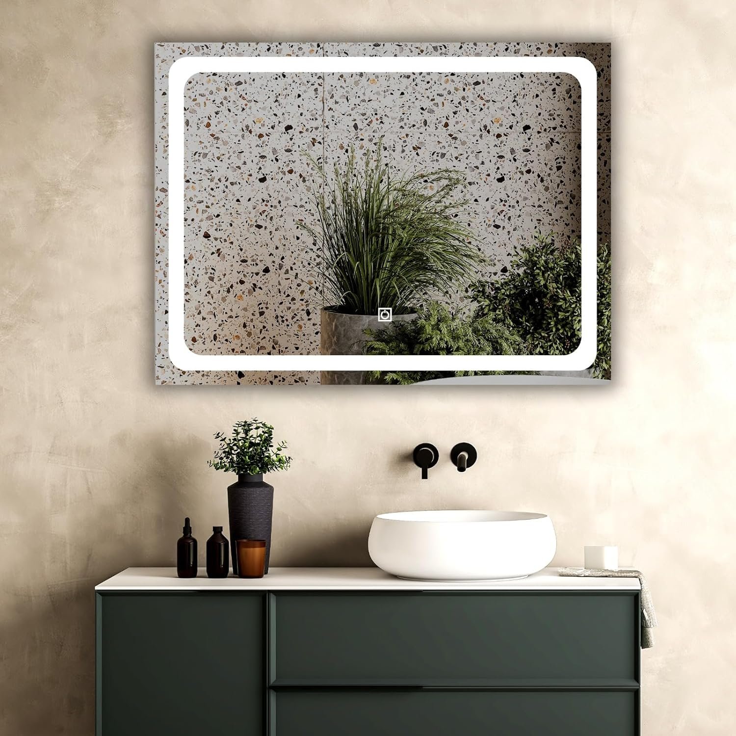 Horizontal Wall Mounting Mirror with Light |Bathroom,Venity and Smart Mirror Size 24X18 inch| LED Mirror 3 Tone (Cool, Natural, Warm).