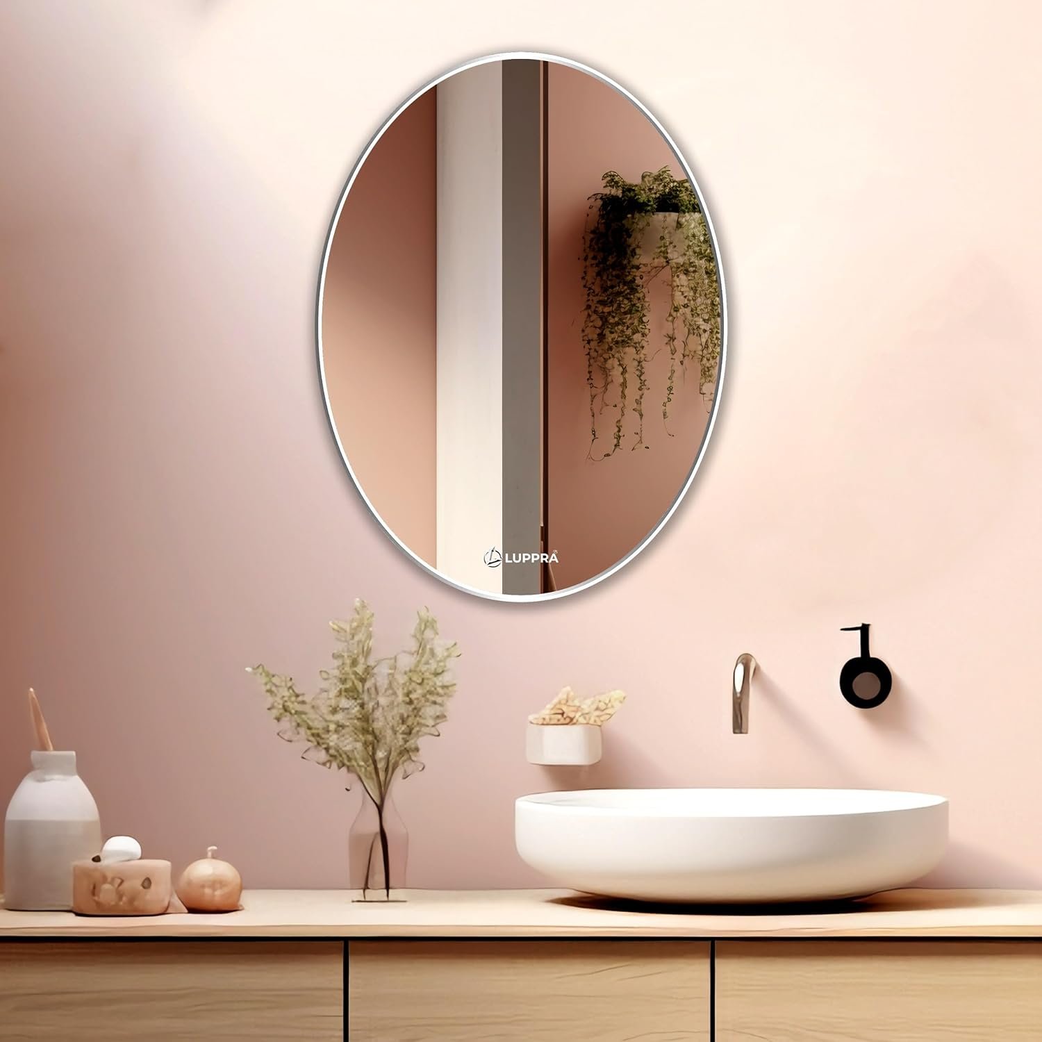 Frameless Oval Wall Mirror – 18"x24" Decorative Mirror for Bathroom, Bedroom, Living Room, Entryway.