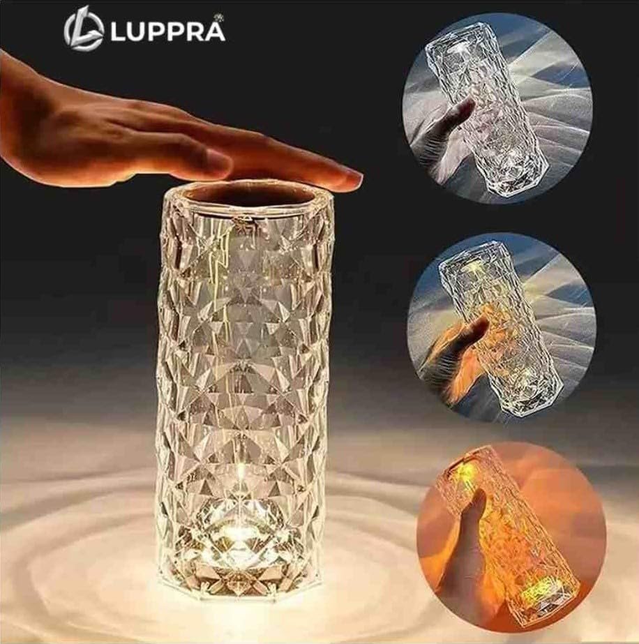 LED Table Lamp with Remote – Intelligent Rose Crystal & Moon Touch Light, USB Charging, Cylindrical Design