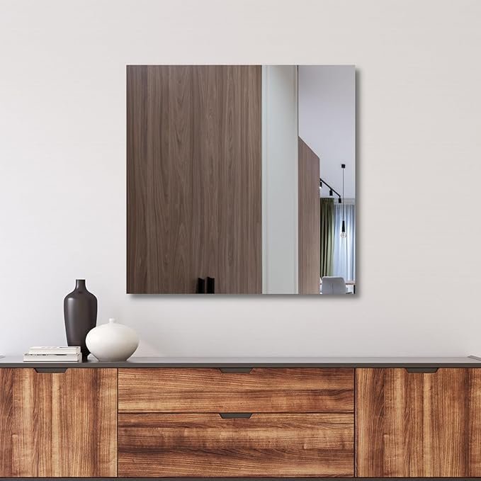 Square Frameless Wall Mirror – Modern Decorative Mirror for Bathroom, Bedroom, Living Room, Entryway & Dressing Room (18 x 18 INCH).