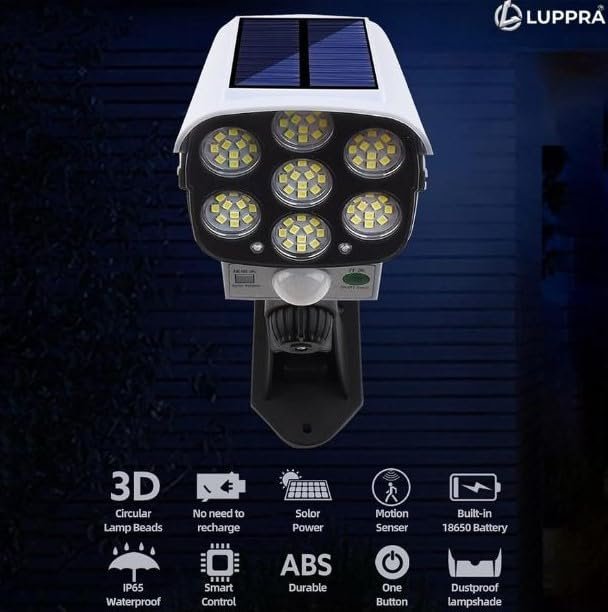 Solar Security Camera Light – Outdoor Wall Lamp with 77 LED Spotlight, Motion Sensor, Waterproof Fake CCTV Design for Garden, Yard & Home Security