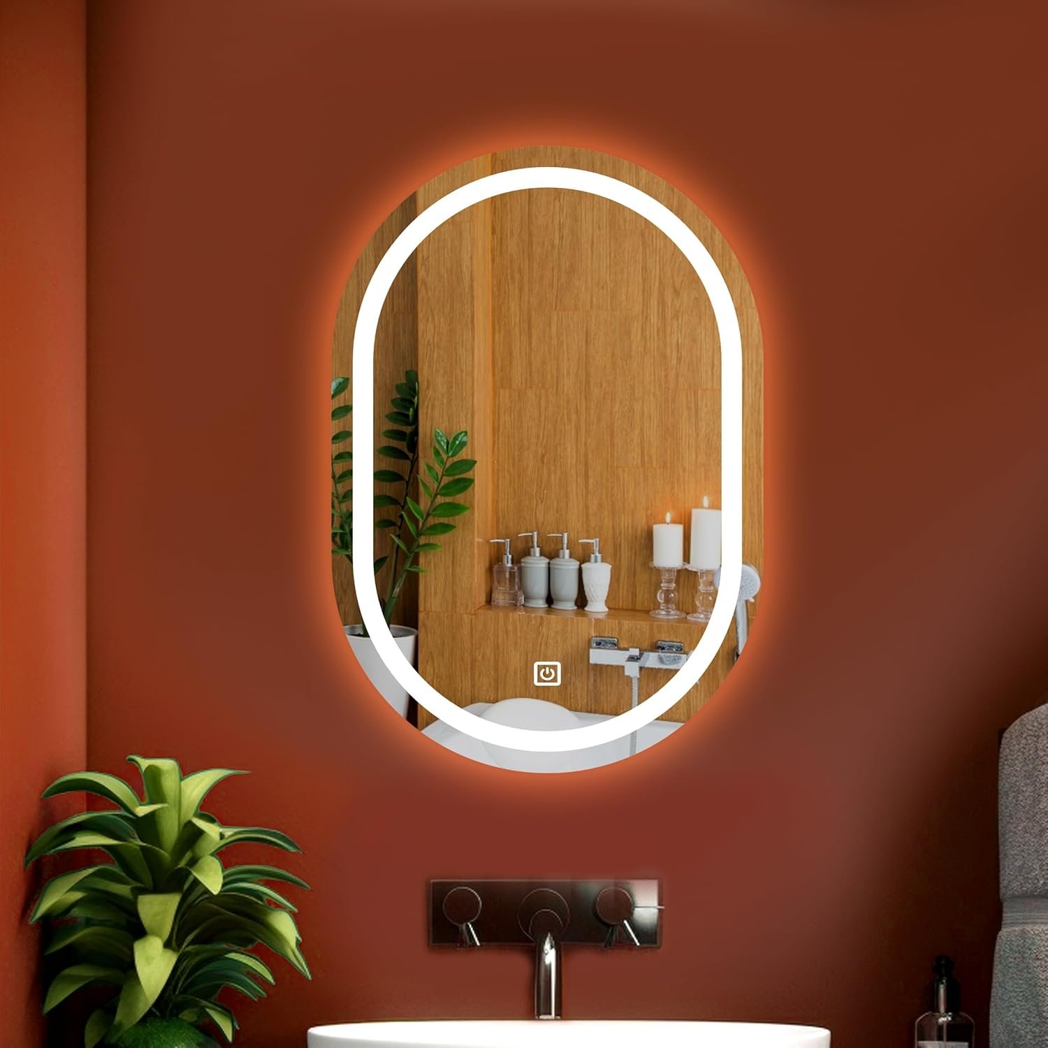 Capsule Wall Mounting Mirror with Light | Bathroom Venity Smart Mirror Size 17.5X23.5 inch| LED Mirror 3 Tone (Cool Natural Warm White)