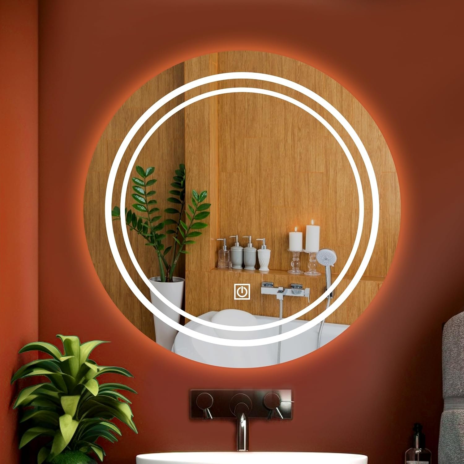LUPPRA Round Wall Mounting Mirror with Light |Bathroom,Venity and Smart Mirror Size 24X24 inch| LED Mirror 3 Tone (Cool, Natural, Warm).