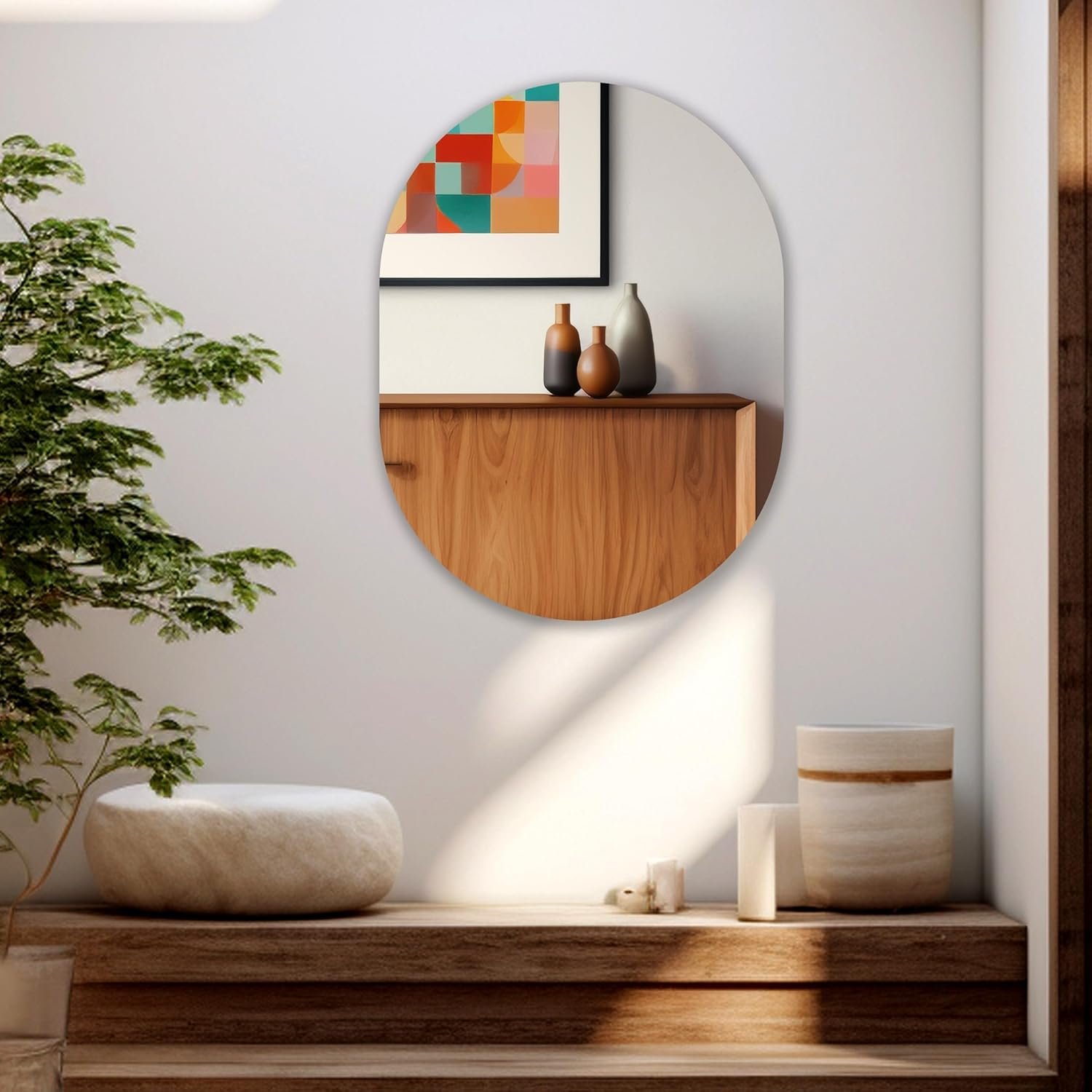 Capsule-Shaped Frameless Wall Mirror – Modern Decorative Mirror for Bathroom, Bedroom, Entryway & Living Room. (9x12)