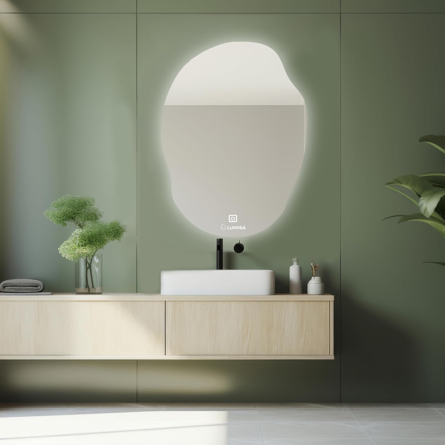 Glass Led Bathroom Oval Mirror with 3-Color Light (Warm, White, Natural) 18 X 24 Inch, Led Bathroom Vanity Mirror for Wall with Front and Backlit, Smart LED Design