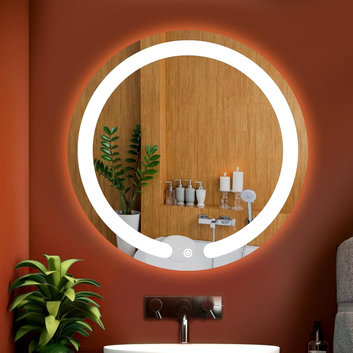 LUPPRA Round Wall Mounting Mirror with Light |Bathroom,Venity and Smart Mirror Size 24X24 inch| LED Mirror 3 Tone (Cool, Natural, Warm).