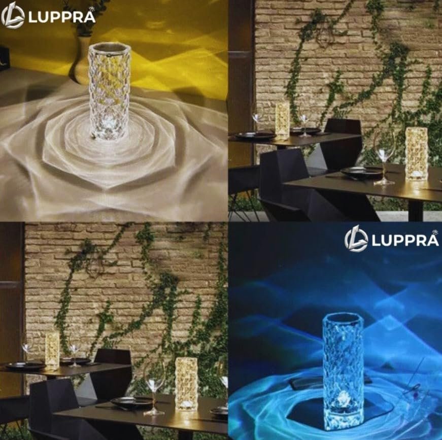 LED Table Lamp with Remote – Intelligent Rose Crystal & Moon Touch Light, USB Charging, Cylindrical Design