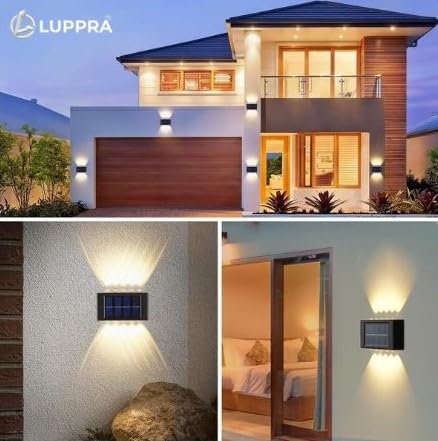 Solar 8 LED Up & Down Wall Light – IP65 Waterproof Dual Direction Outdoor Lamp with Sensor for Garden, Porch & Patio (Pack of 2)