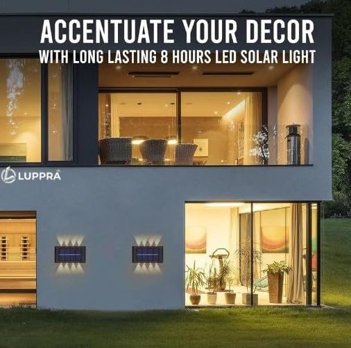 Solar 8 LED Up & Down Wall Light – IP65 Waterproof Dual Direction Outdoor Lamp with Sensor for Garden, Porch & Patio (Pack of 2)