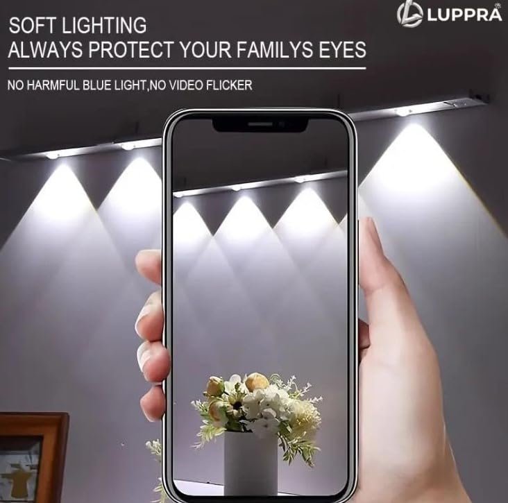 40cm Motion Sensor Under Cabinet LED Light – USB Rechargeable 1200mAh Battery, Dimmable, Wireless Stick-On for Wardrobe, Kitchen, Stairs (Pack of 1)