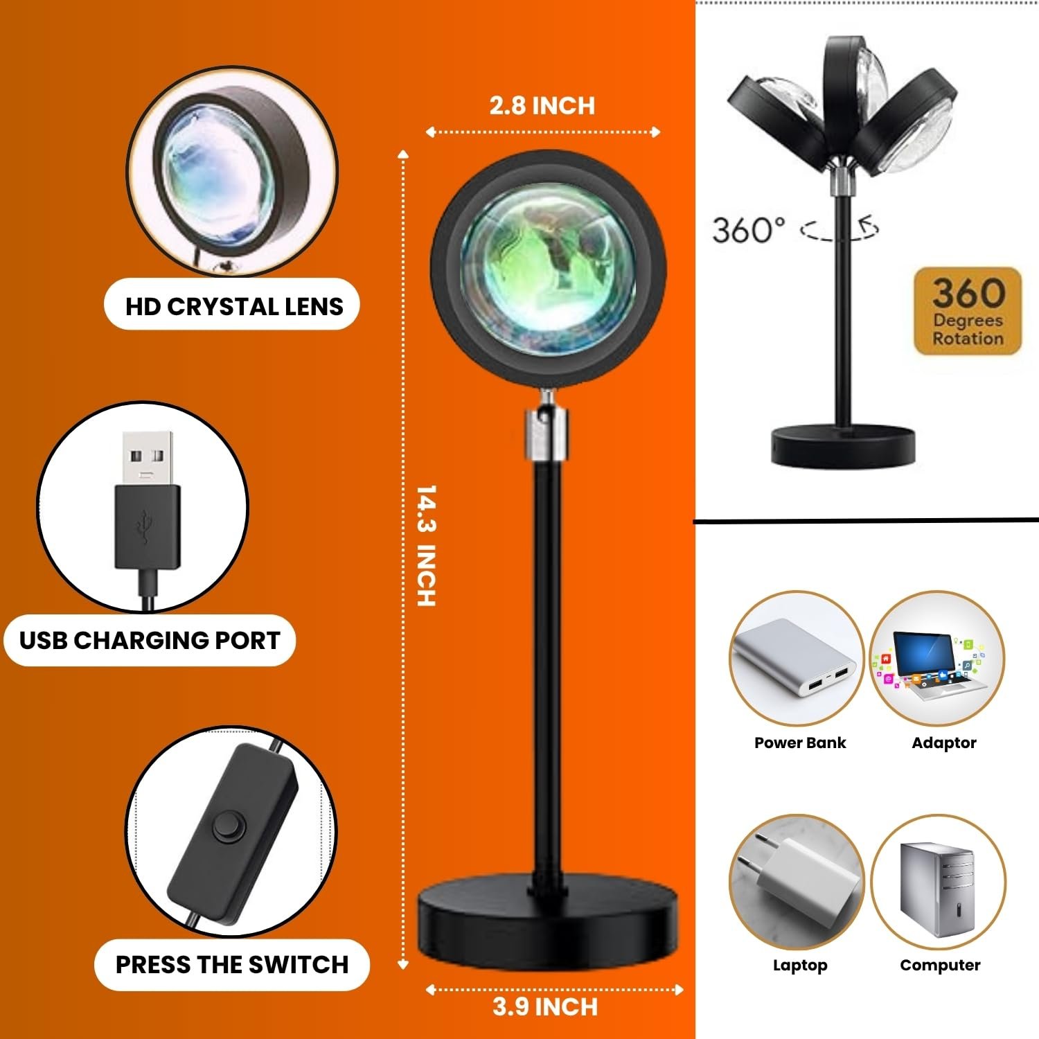 RGB Sunset Projection Lamp – LED Night Light with Remote for Romantic Bedroom, Couples, and Valentine’s Gift