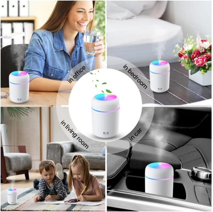 H2O Ultrasonic Cool Mist Humidifier with Colorful LED Lights & Aroma Essential Oil Diffuser for Home & Office – 300ML