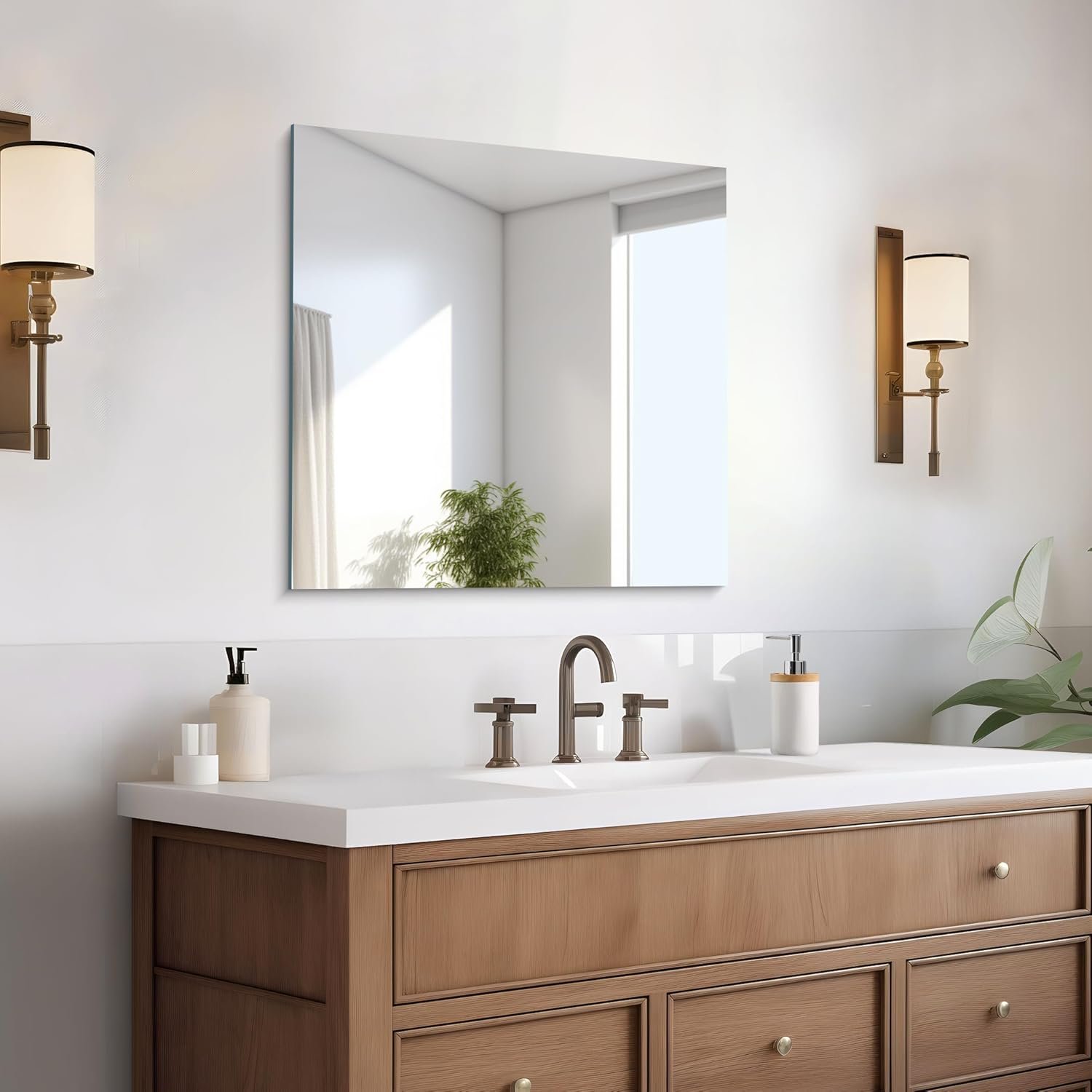 Square Frameless Wall Mirror – Modern Decorative Mirror for Bathroom, Bedroom, Living Room, Entryway & Dressing Room. (24 x 24 INCH)