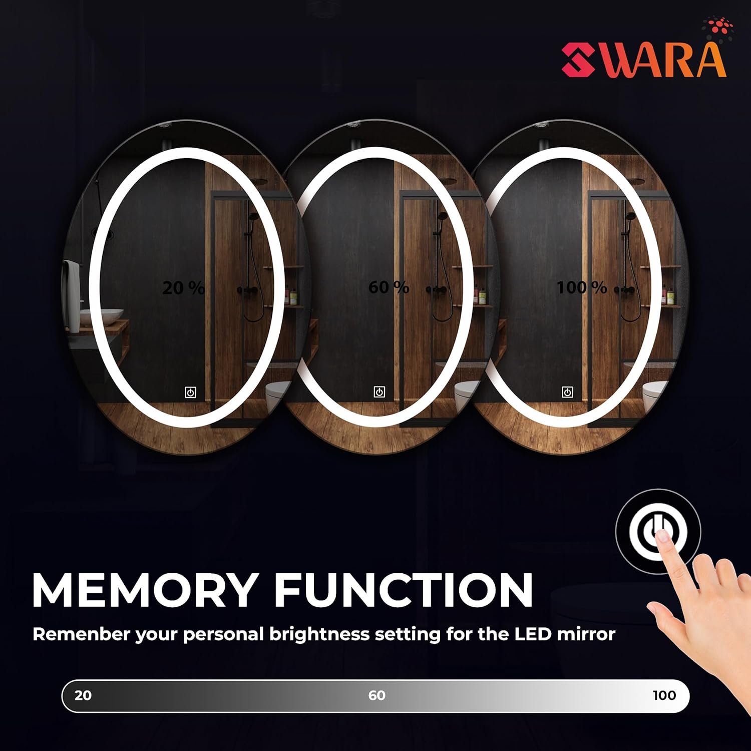 LUPPRA Ovla Wall Mounting Mirror with Light |Bathroom,Venity and Smart Mirror Size 18X24 inch| LED Mirror 3 Tone (Cool, Natural, Warm).