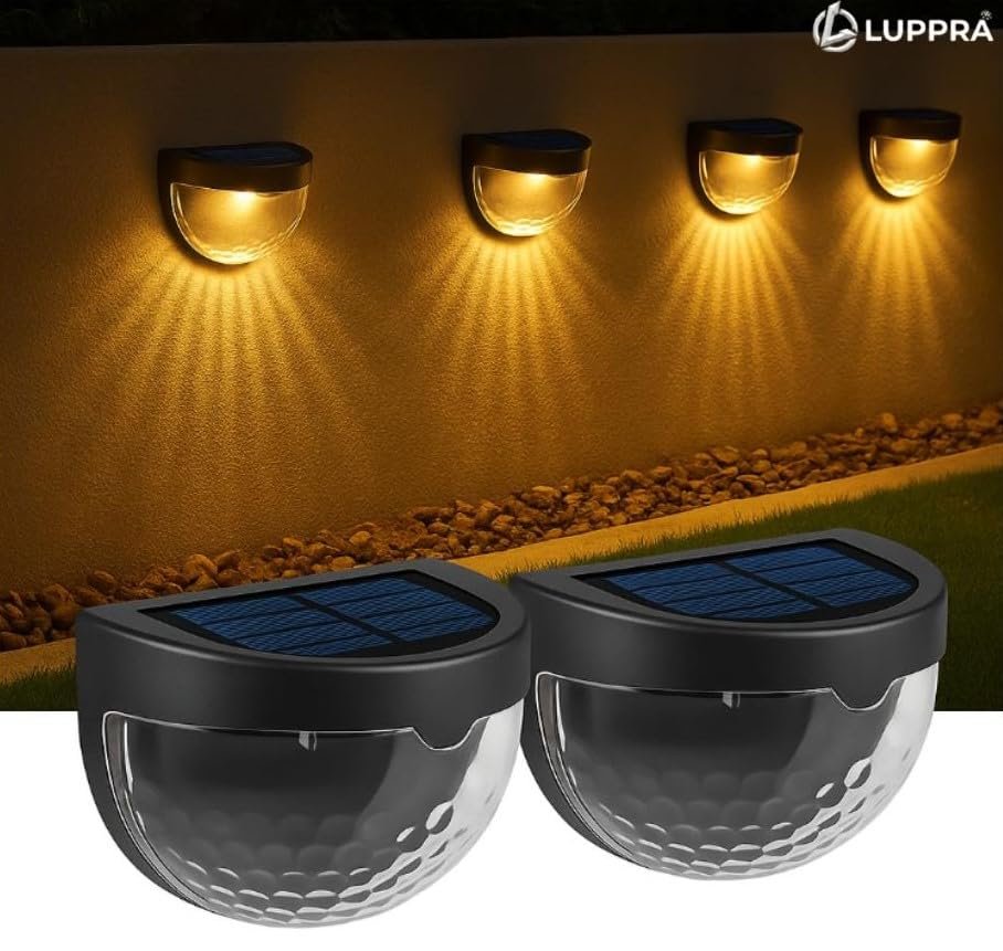 Solar Fence Lights Outdoor – 6 LED Waterproof Solar Wall Lights for Garden, Fence, Patio, Yard & Pathway, Warm White Automatic Dusk to Dawn (Pack of 2)