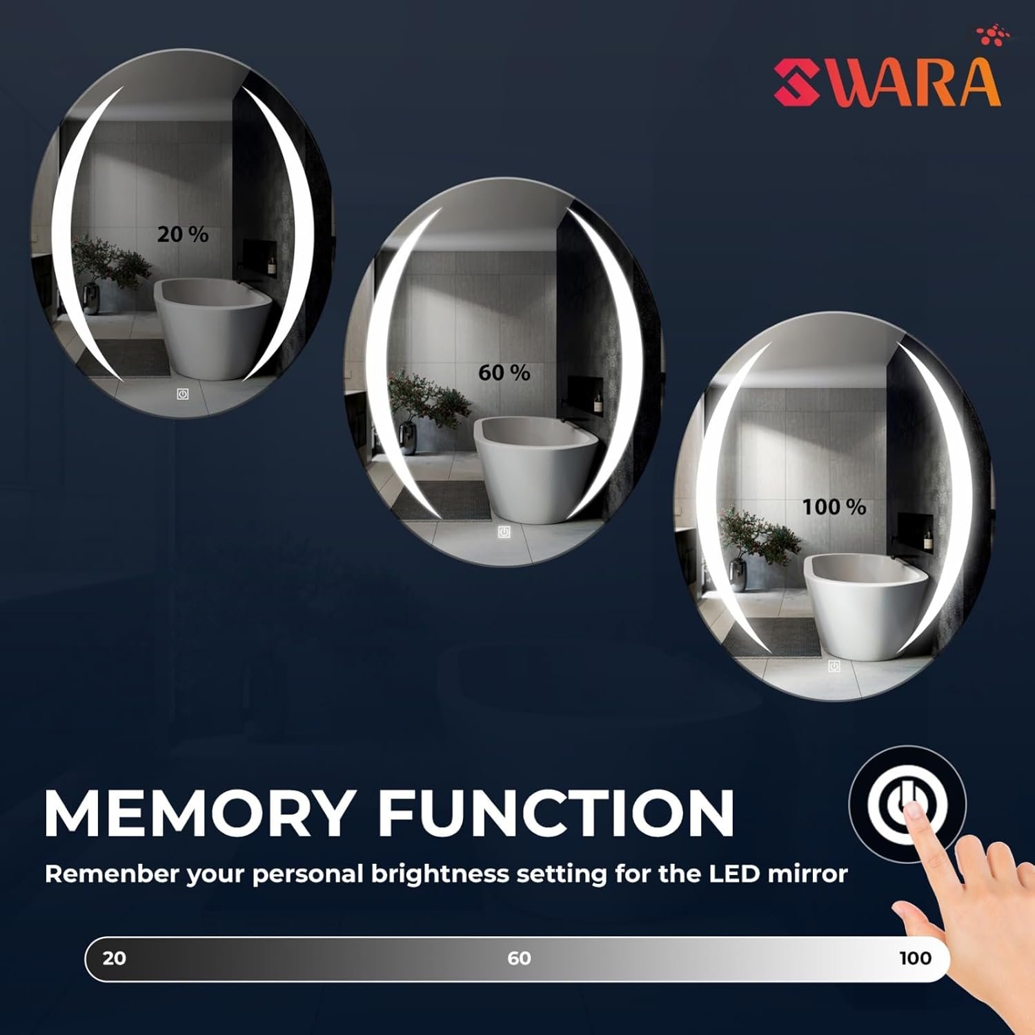 Oval Wall Mounting Mirror with Light |Bathroom,Venity and Smart Mirror Size 24X24 inch| LED Mirror 3 Tone (Cool, Natural, Warm).