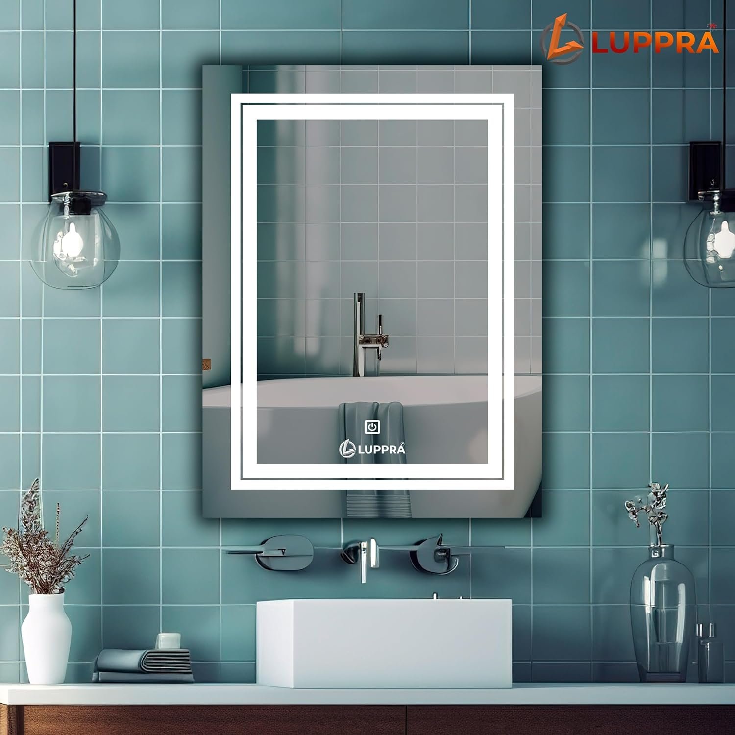 LUPPRA 18x24 Inch Rectangle LED Wall Mirror with Smart Touch Sensor, 3 Color Adjustable Lighting (Warm, Natural, White) – Modern Wall-Mounted Smart Mirror...