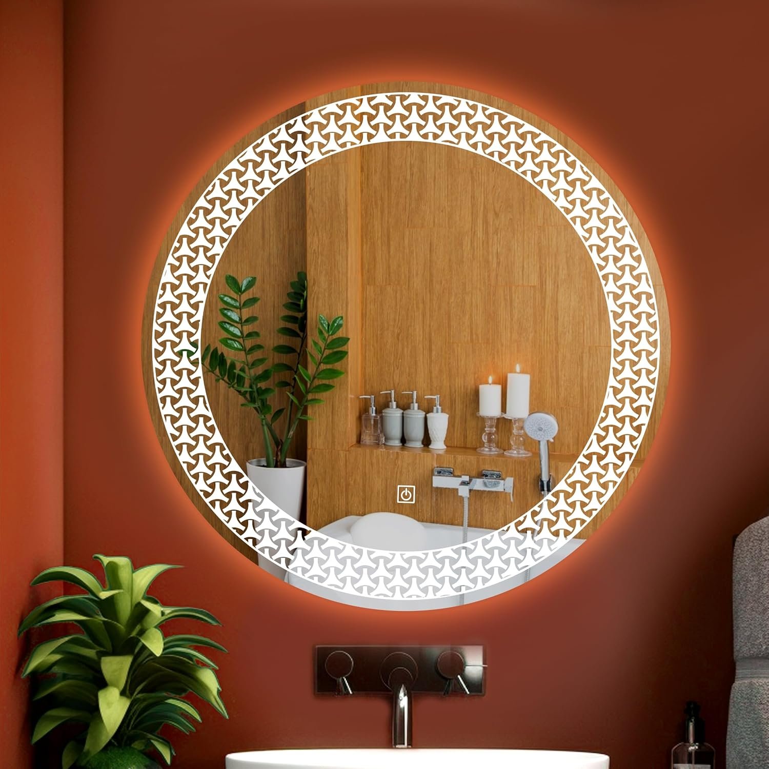LUPPRA 24x24 Inch Wall-Mounted LED Mirror with Smart Sensor and 3-Color Light (Warm, White, Natural) | Wash Basin Wall and Fancy Washbasin Mirror,Smart LED...