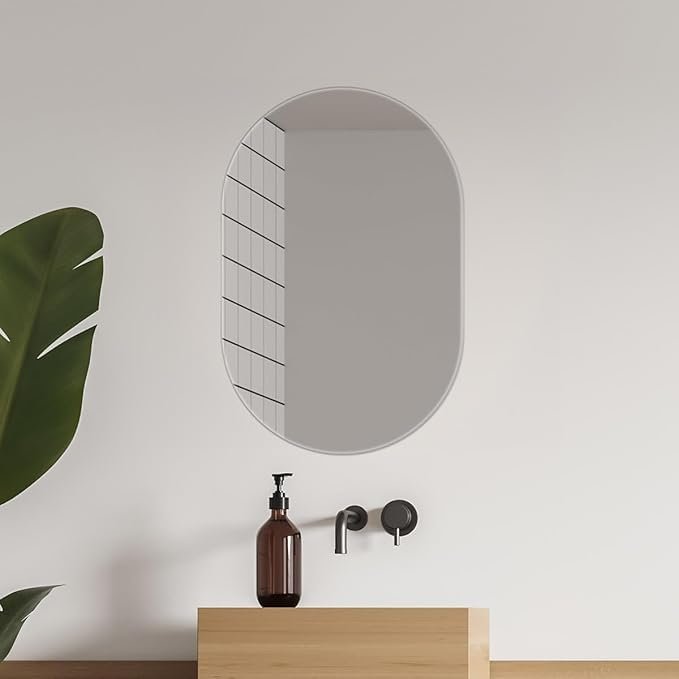Capsule-Shaped Frameless Wall Mirror – Modern Decorative Mirror for Bathroom, Bedroom, Entryway & Living Room. (9x15)