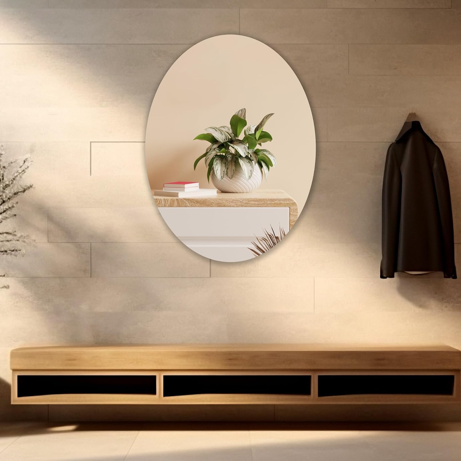 Modern Oval Wall Mirror – Elegant Frameless Design for Bathroom, Bedroom & Living Spaces. (12 X 18)