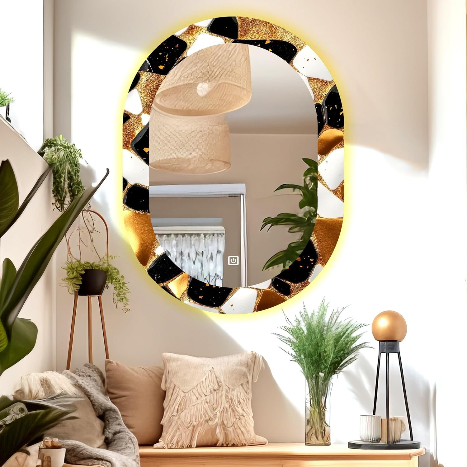 Capsule 17.5X23.5 Inch Touch Sensor UV Printed Design LED Mirror with 3 Light Tone (Warm,White,Natural White).
