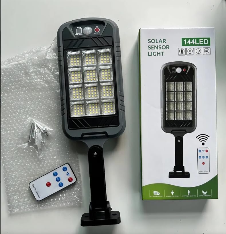 144 LED Solar Street Light Outdoor with Motion Sensor - Waterproof Solar Wall Lamp for Home Garden, Parking, and Street (Grey, Pack of 1)