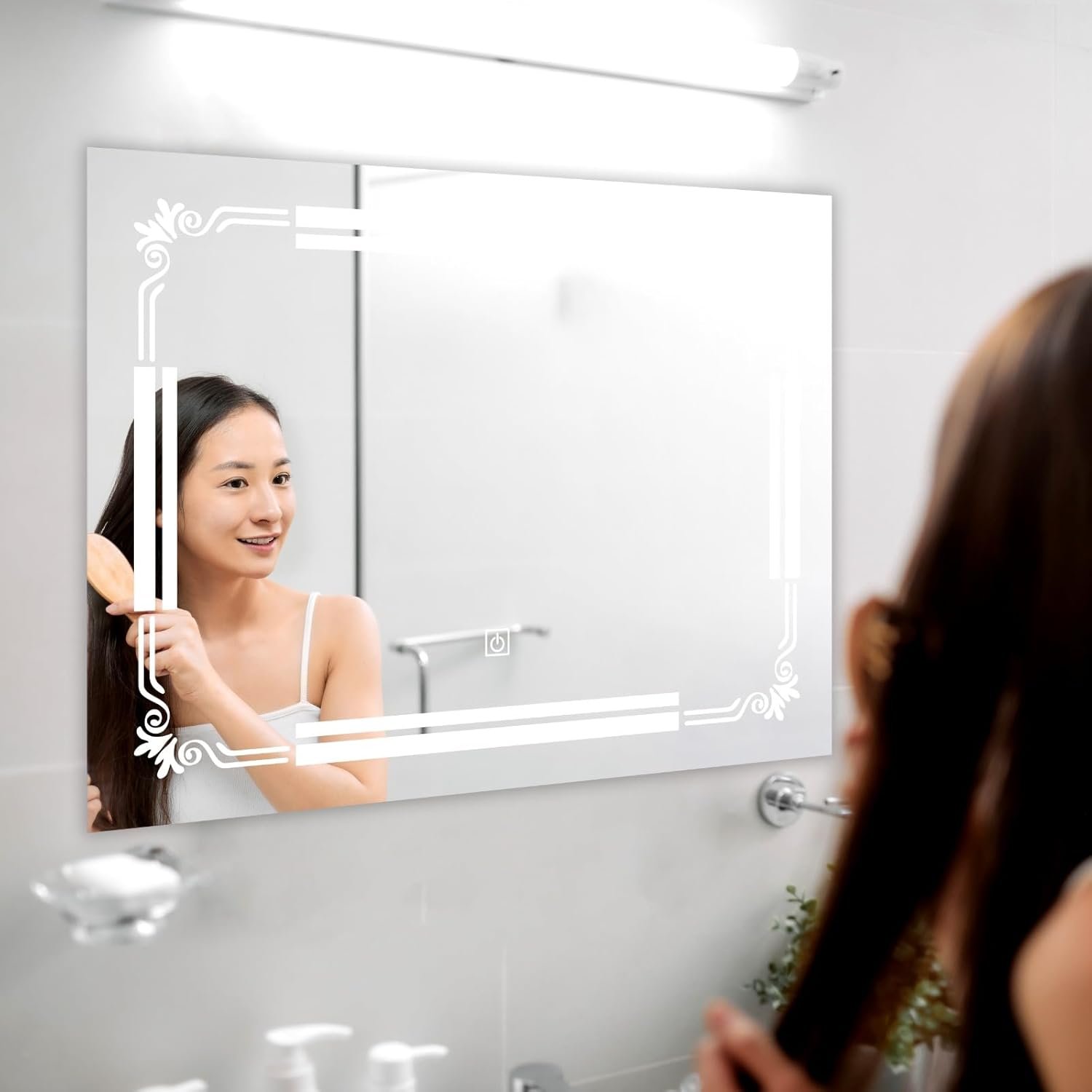 Horizontal Wall Mounting Mirror with Light |Bathroom,Venity and Smart Mirror Size 24X18 inch| LED Mirror 3 Tone (Cool, Natural, Warm).