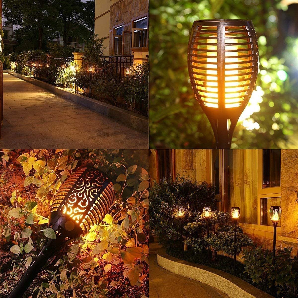 Solar Lights Outdoor Waterproof Dancing Fire Mashaal Flame Torch 96 LED 2200 mAh Battery Lantern Landscape Decoration Lighting Auto On/Off for Garden Balcony Driveway's (Large Size Pack of 1)