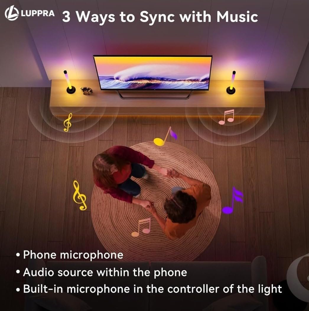 Smart RGB LED Light Bar with Music Sync, App & Remote Control, IC Color Changing TV Backlight, USB Powered Gaming Room & PC Monitor Ambient Lighting