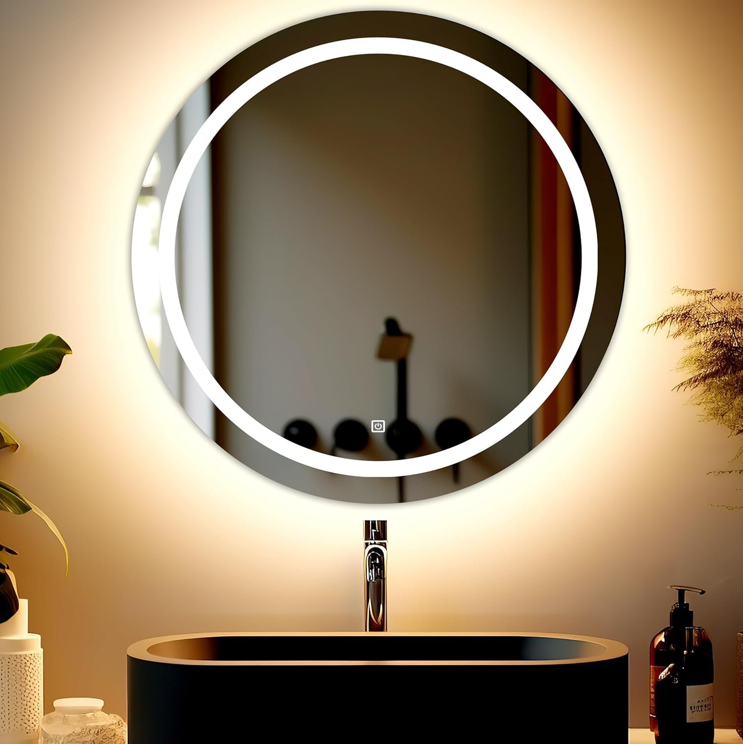 Round Wall Mounting Mirror with Light |Bathroom,Venity and Smart Mirror Size 24X24 inch| LED Mirror 3 Tone (Cool, Natural, Warm).