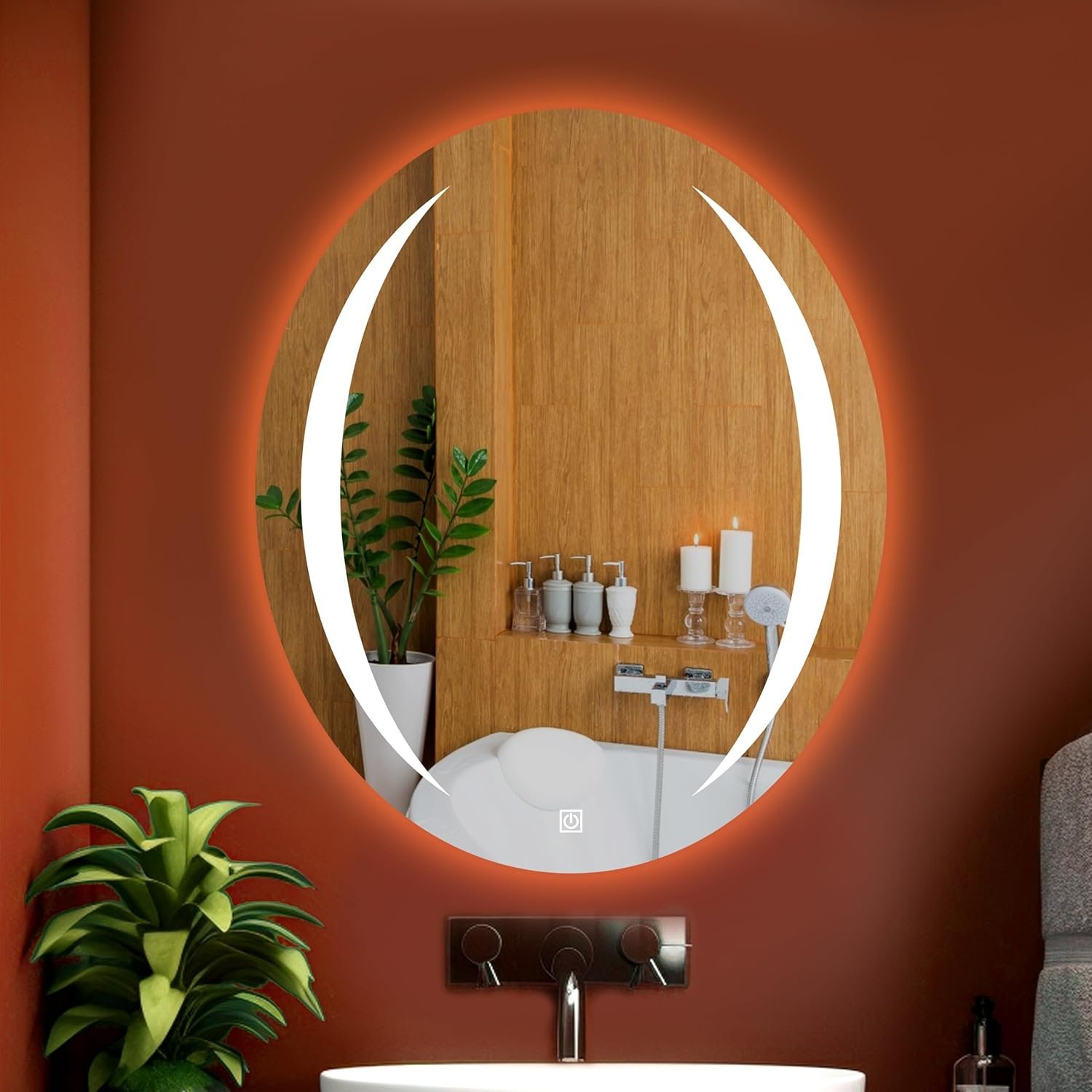 Oval 18x24 Inch Wall-Mounted LED Mirror with Smart Sensor and 3-Color Light (Warm, White, Natural) | Mirror Light, Wash Basin Wall Mirror, Fancy Washbasin Mirror,Smart LED Design