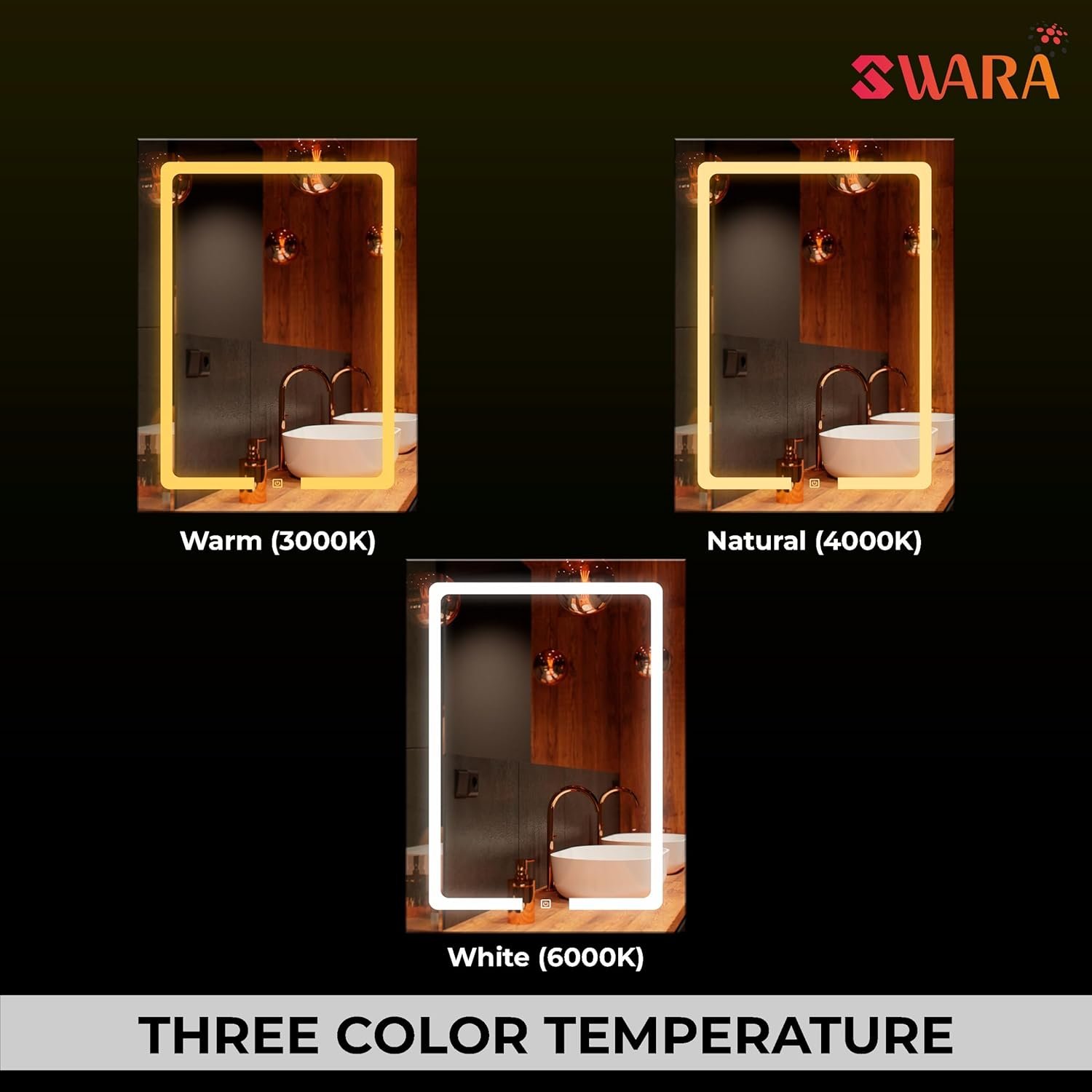 LUPPRA Rectengale Wall Mounting Mirror with Light |Bathroom,Venity and Smart Mirror Size 18X24 inch| LED Mirror 3 Tone (Cool, Natural, Warm).