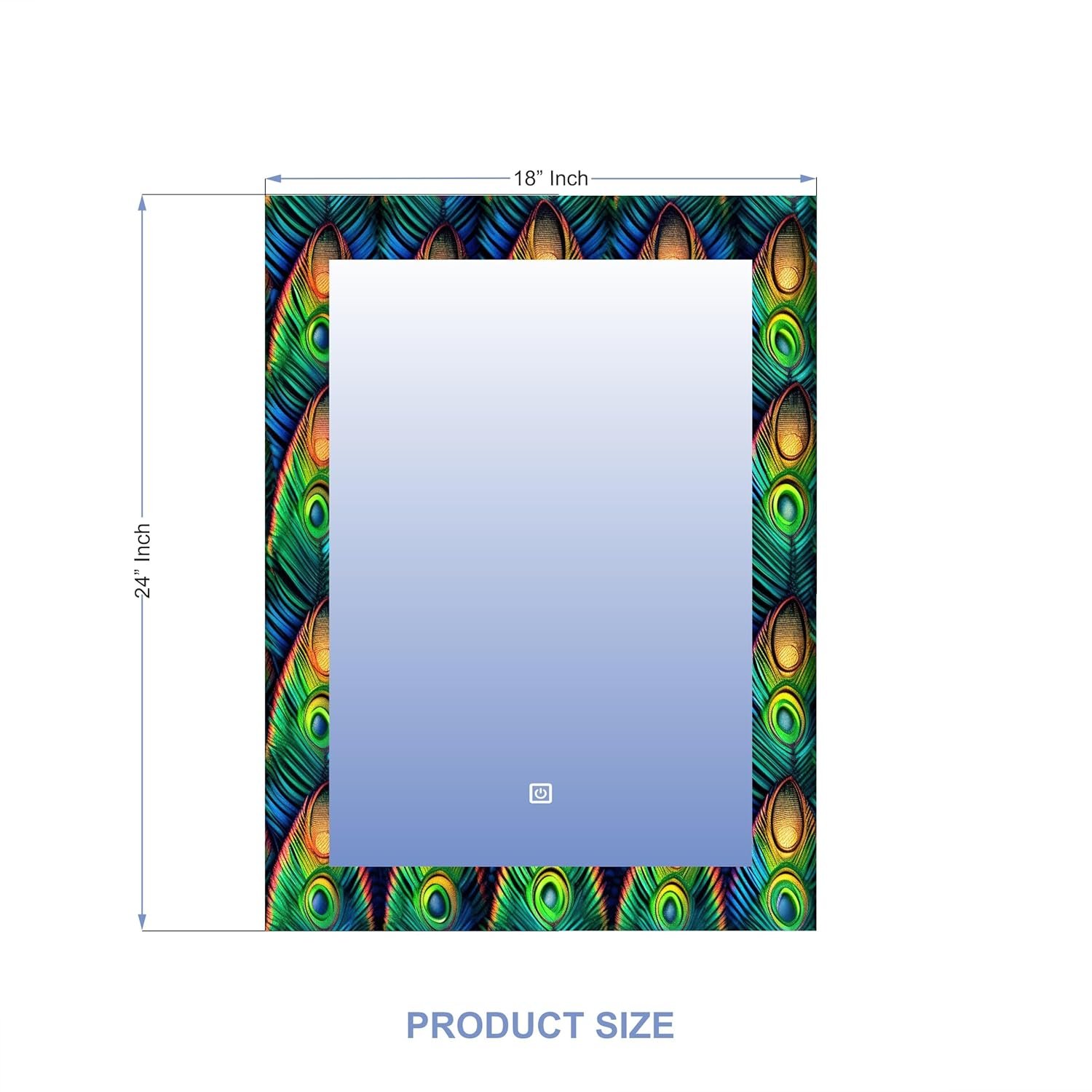 18x24 Smart LED Mirror – Rectangular Glass, UV Print Design, Touch Sensor, 3 Light Modes (Warm, White, Natural).