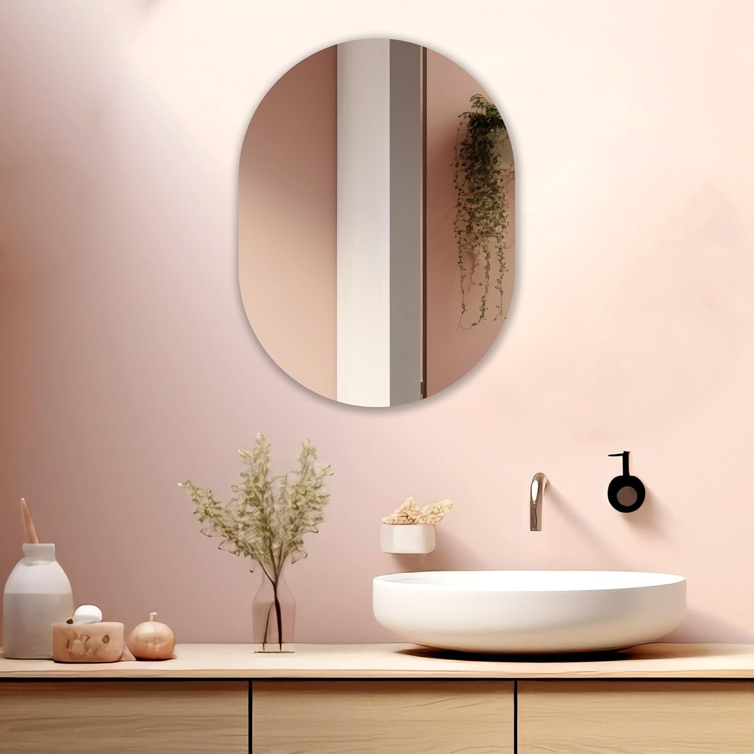 Capsule-Shaped Frameless Wall Mirror – Modern Decorative Mirror for Bathroom, Bedroom, Entryway & Living Room. (18x24)