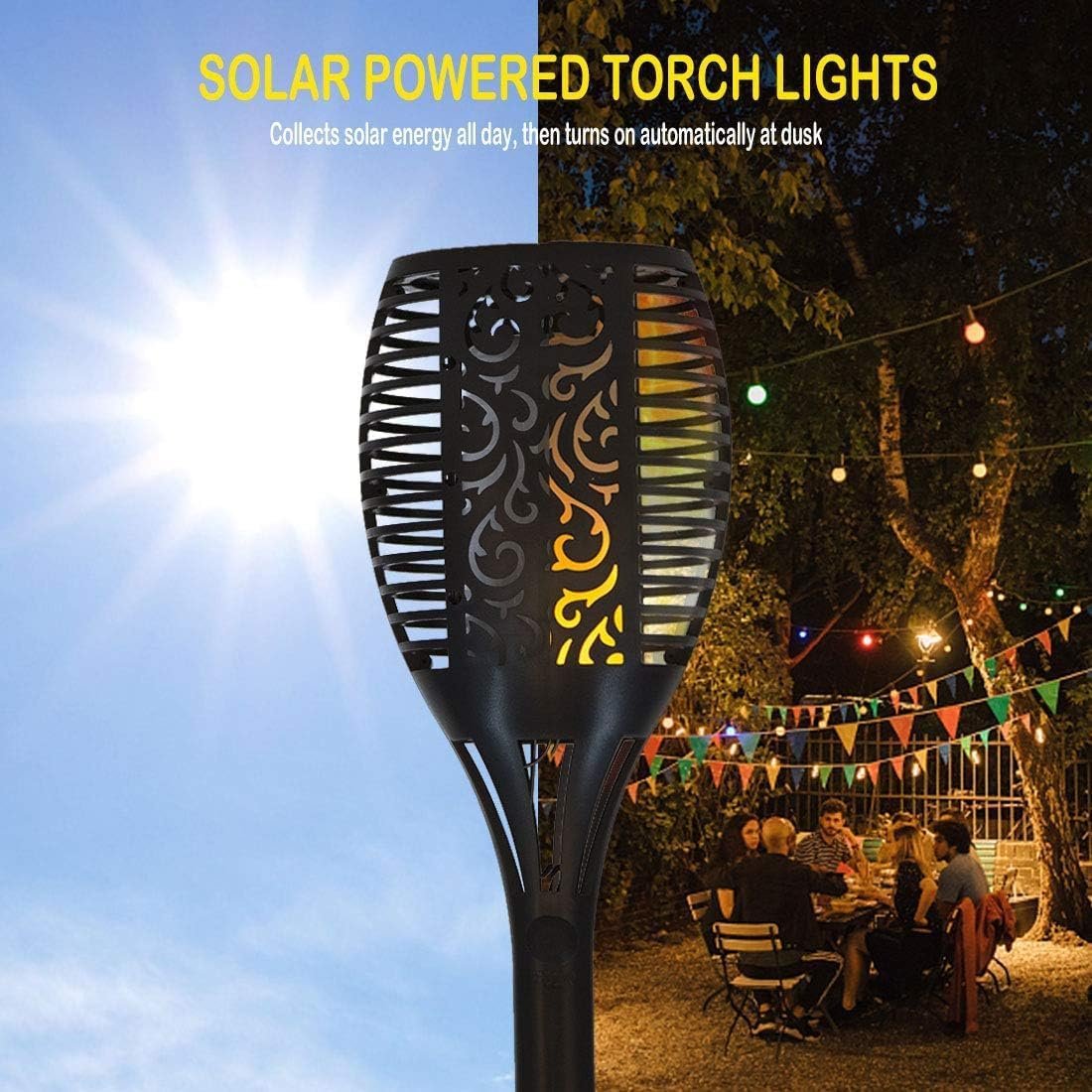 Solar Lights Outdoor Waterproof Dancing Fire Mashaal Flame Torch 96 LED 2200 mAh Battery Lantern Landscape Decoration Lighting Auto On/Off for Garden Balcony Driveway's (Large Size Pack of 1)