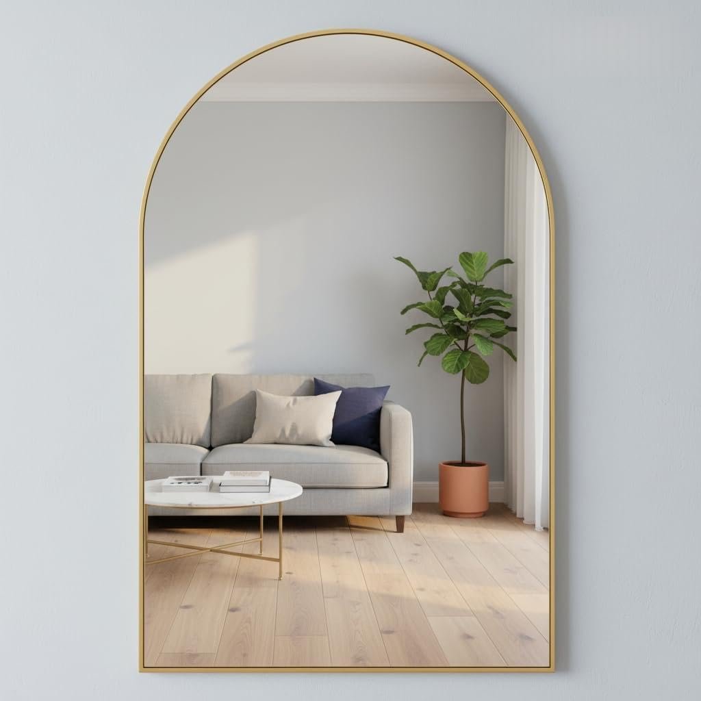 Gold Arched Wall Mirror – Brushed Aluminum Alloy Frame, Stylish Bathroom & Vanity Mirror for Living Room, Bedroom, Entryway, and Home Décor 12x18
