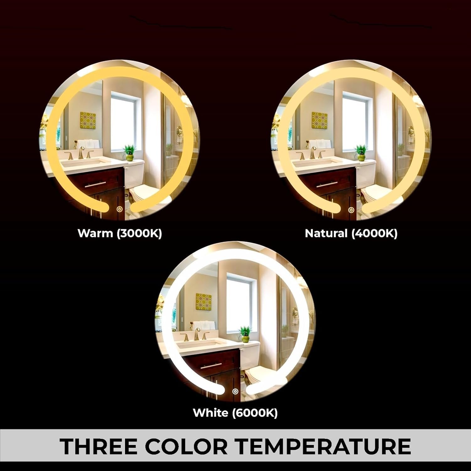 LUPPRA Round Wall Mounting Mirror with Light |Bathroom,Venity and Smart Mirror Size 24X24 inch| LED Mirror 3 Tone (Cool, Natural, Warm).